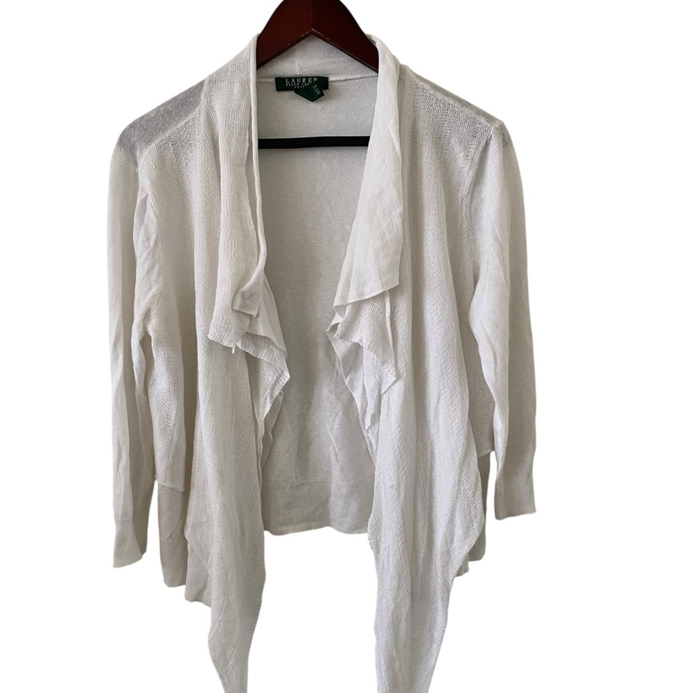 Lauren Ralph Lauren White Linen/Cotton Blend Cardigan Women's Size Petite Large